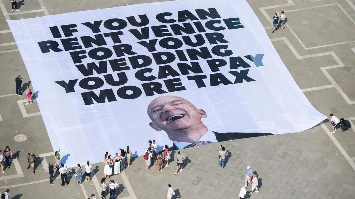 Anti-Bezos Protest in Venedig, Foto von Greenpeace Michele Lapini im Ankerherz Blog