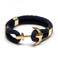 Ankerarmband aus marineblauem Segeltau mit goldenem Anker-Verschluss