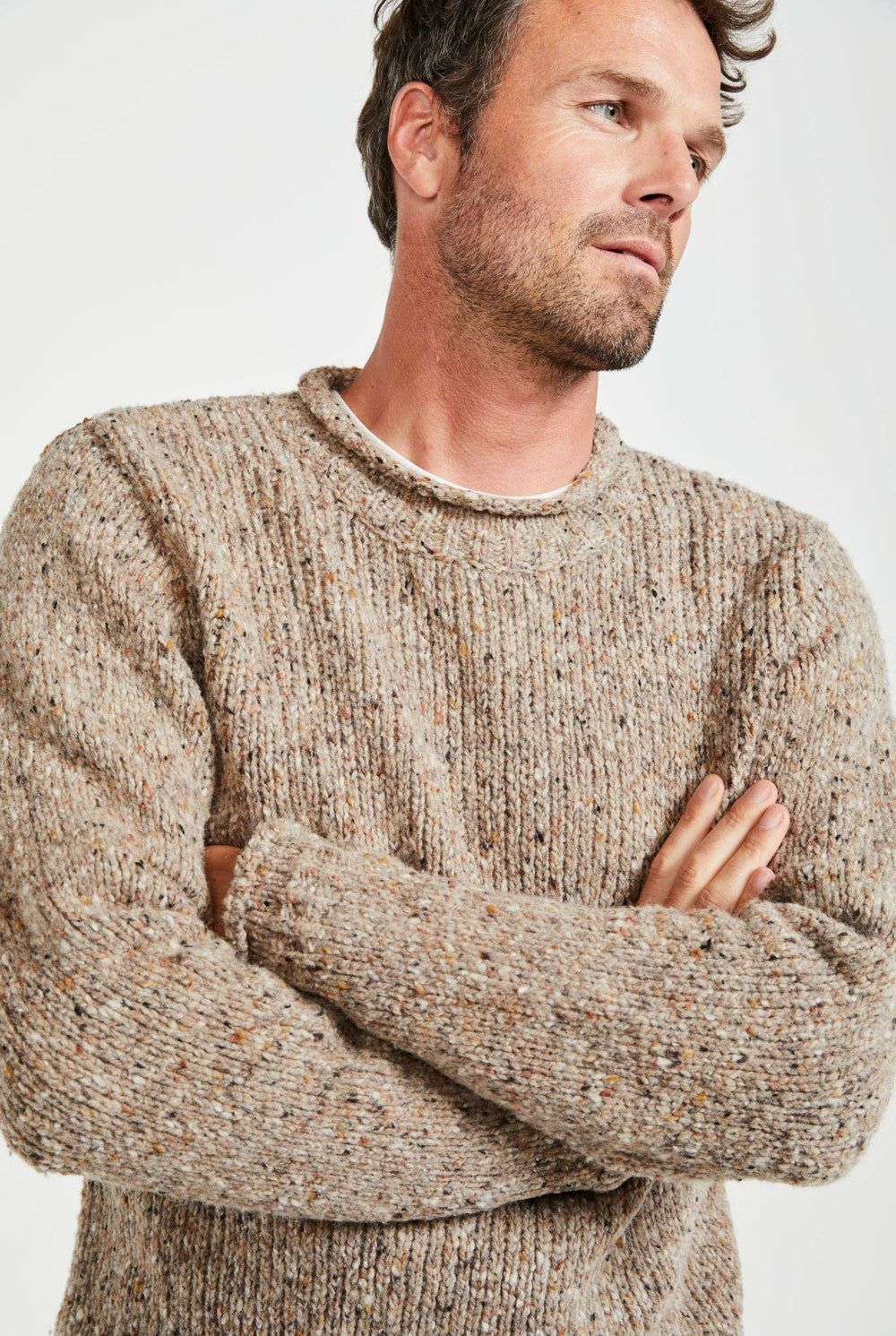 Tweed Strickpullover – Haferfarbe