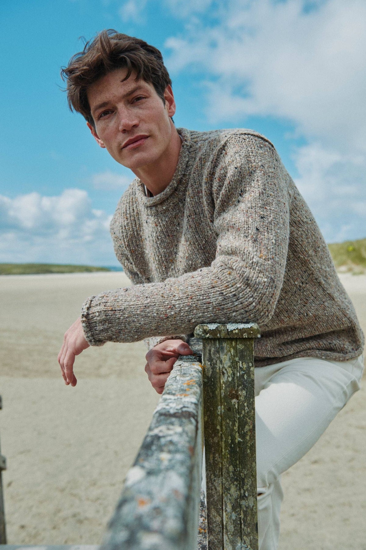 Tweed Strickpullover – Haferfarbe