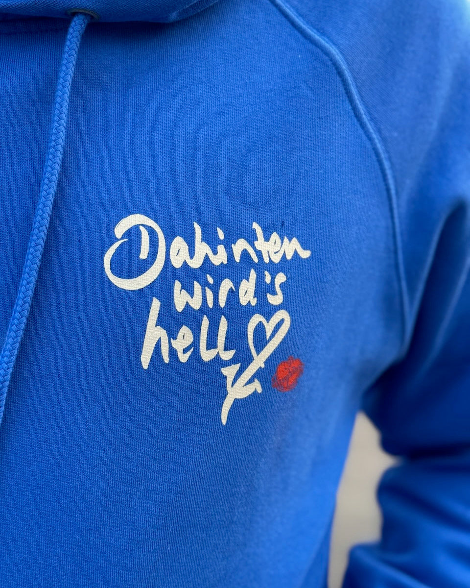 Hoodie "Dahinten wird's hell" – Royalblau  | ankerherz.de